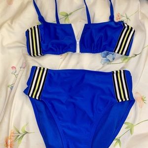Blue high waisted swimsuit bikini set